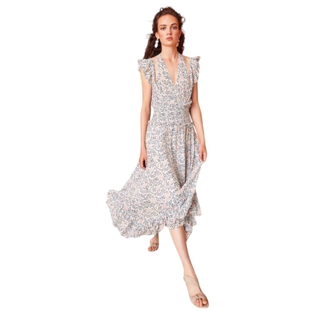 Ulla Johnson Cream and Blue Floral Midi Dress